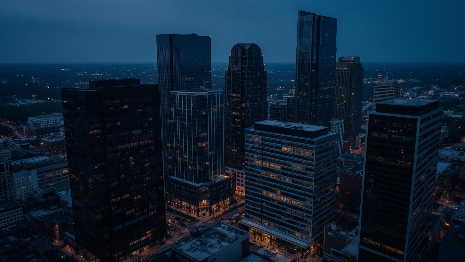 Commercial real estate skyline at dusk